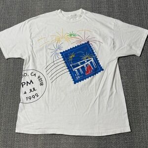 Vintage 1992 Coronado California Stamp Fireworks T-Shirt‎ White Large 90s